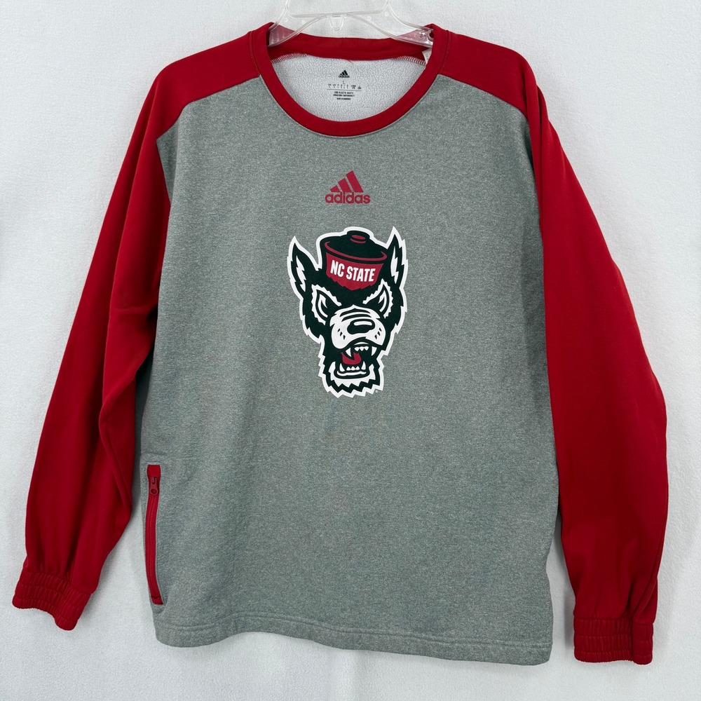 Adidas NC State Wolfpack Sweatshirt Fleece Pullover Mens Large Gray Red